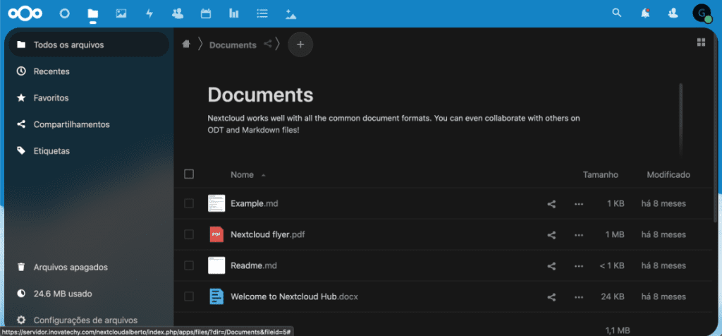 Print de tela do Nextcloud