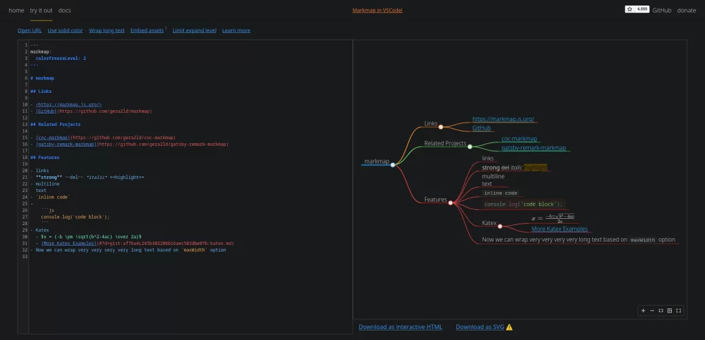 Print de tela do Markmap