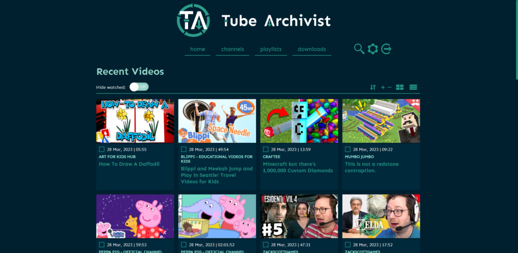 Print de tela do Tube Archivist