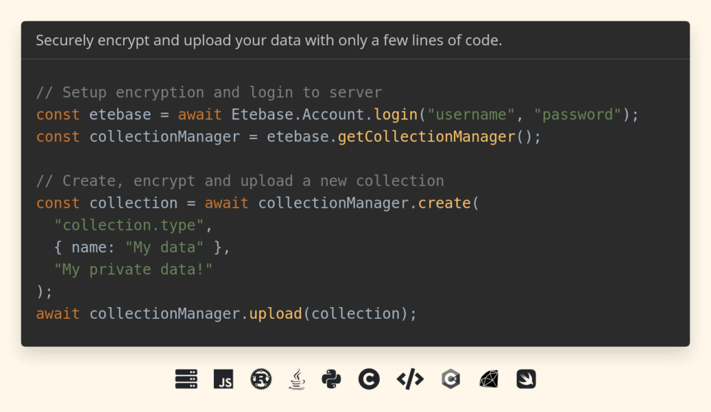 Print de tela do Etebase